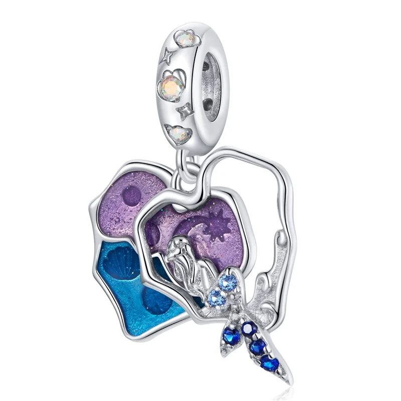 WOSTU 925 סטרלינג כסף סגול קסם בת ים אהבת ים סוס טירה חרוז טירת קסם Fit המקורי צמידי תכשיטים 13